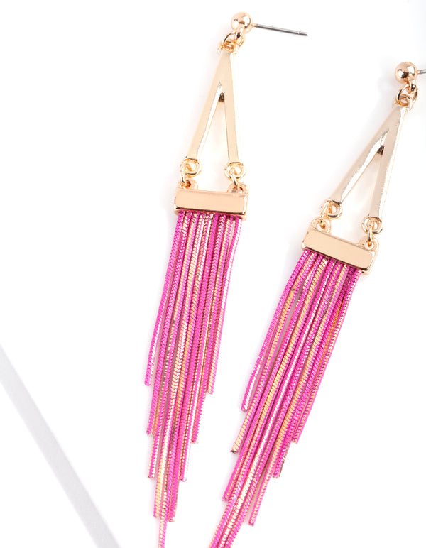 Gold Pink Chain Earrings
