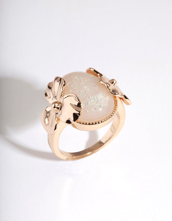 Gold Rainbow Pearl Flower Surround Ring