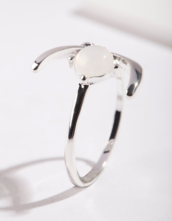 Silver Synthetic Opal Moon Ring