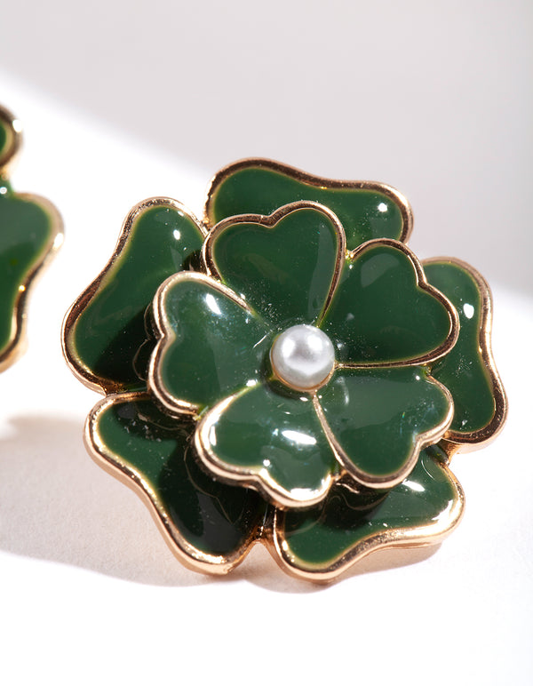 Gold Pearl Flower Earrings