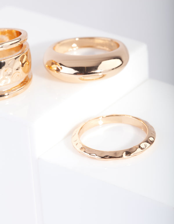 Gold Mixed Textured Ring Pack