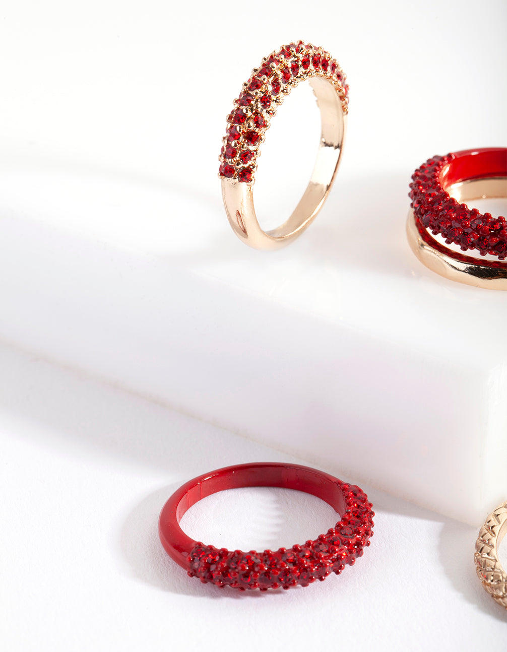 Gold Red Essential Diamante Ring 6-Pack