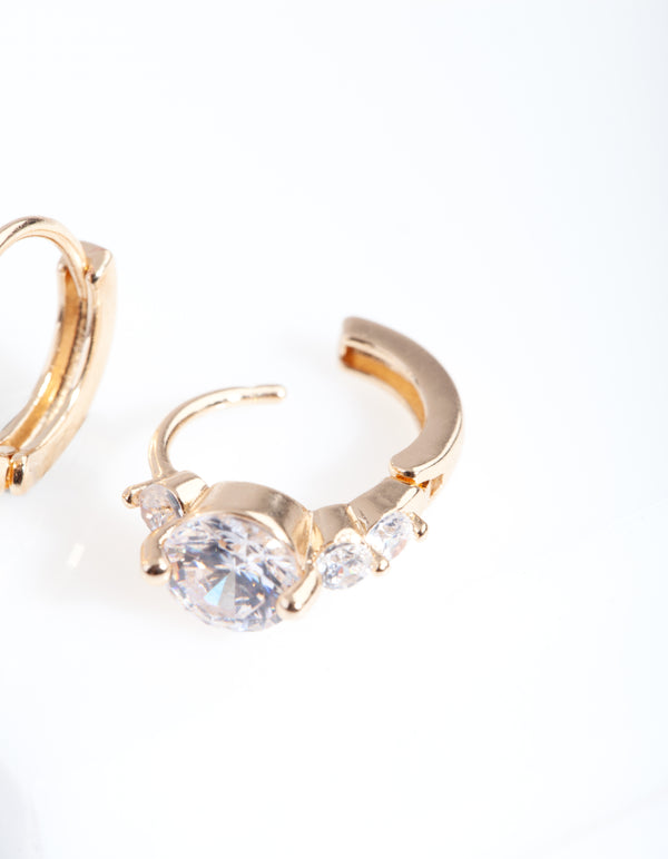 Gold Cubic Zirconia Stone Huggie Earrings