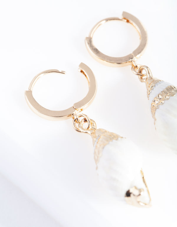 Gold Conch Shell Huggie Earrings