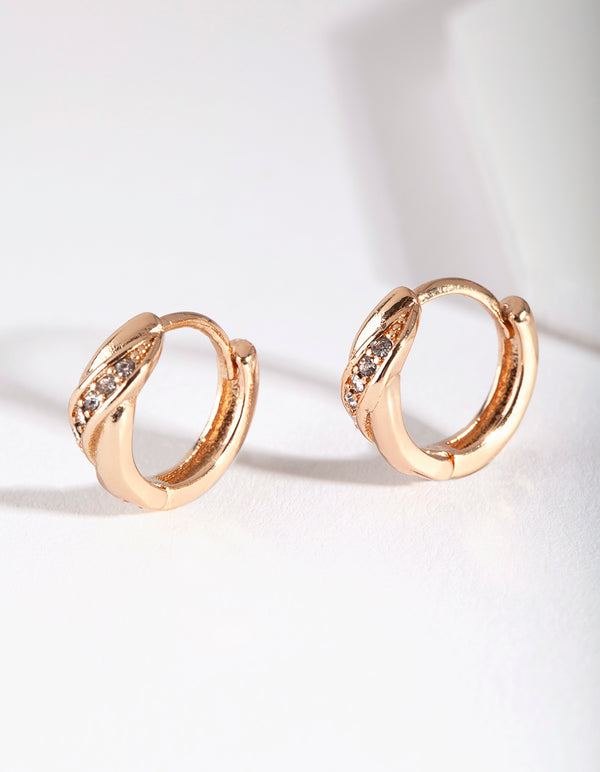 Gold Twisted Diamante Huggie Earrings