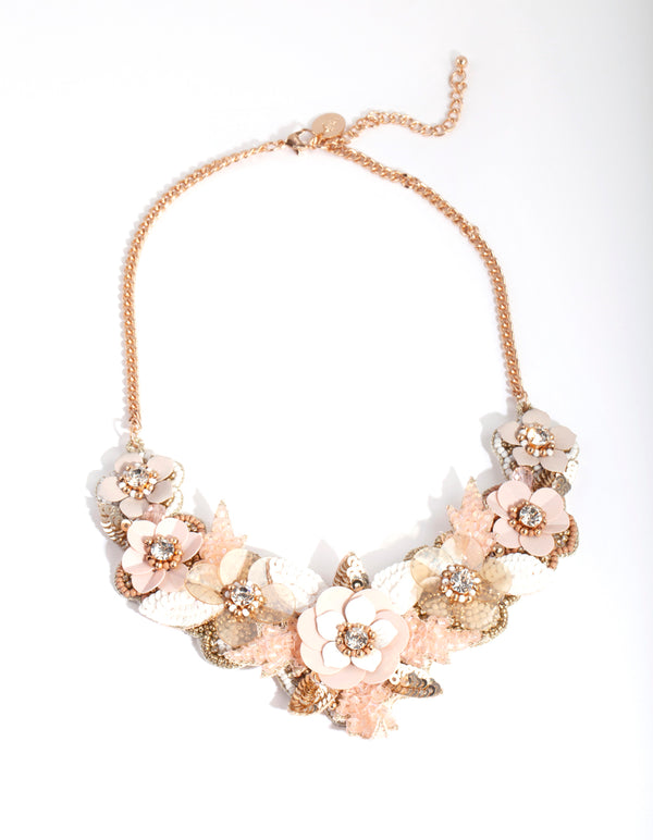 Gold Sequin Flower Necklace