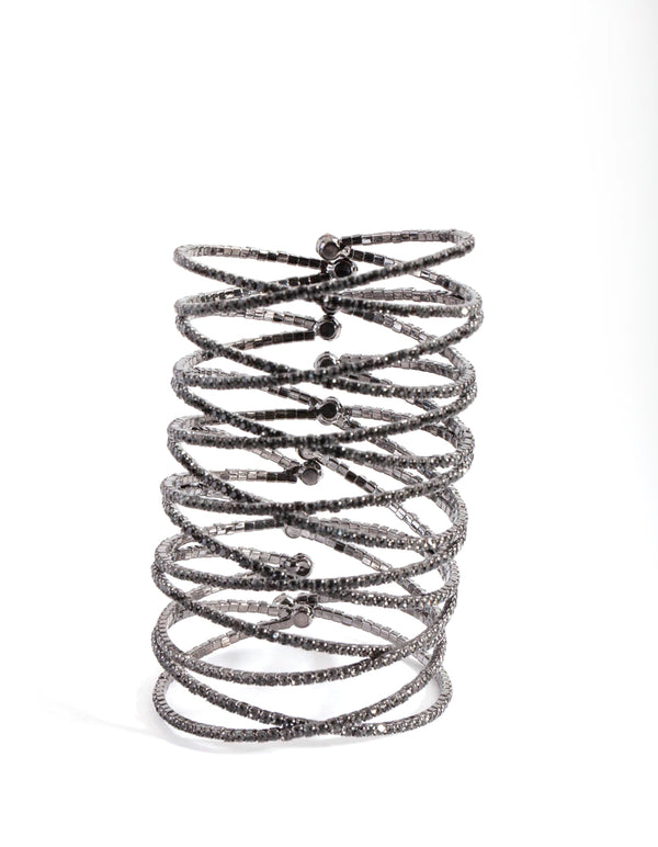 Gunmetal Diamante Crossover 8 Row Bangle