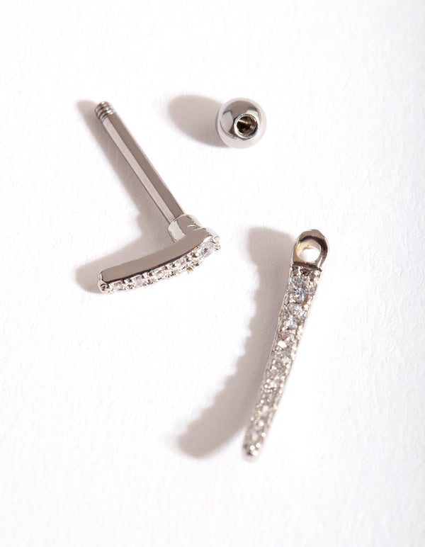 Surgical Steel Cubic Zirconia Tusk Barbell Earrings