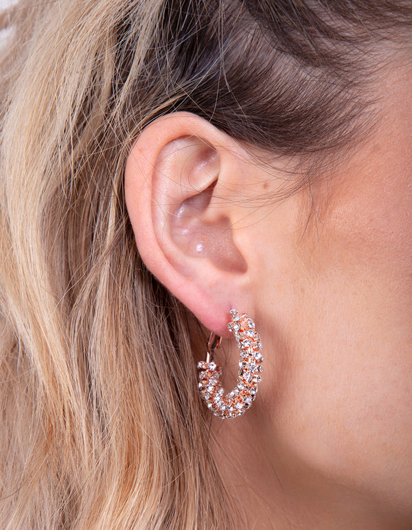 Rose Gold Cupchain Diamante Hoop Earrings