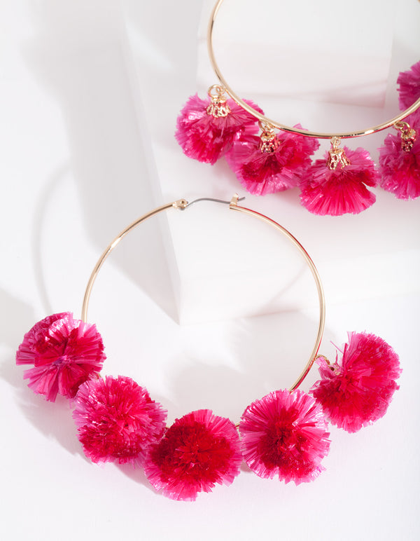 Gold Crepe Flower Hoop Earrings