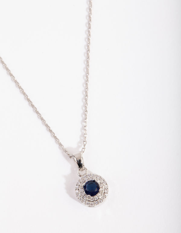 Silver Black Diamond Simulant Halo Necklace