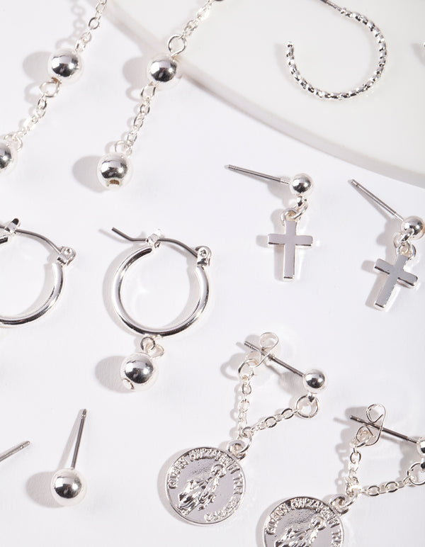 Silver Ball Charm Earring 6-Pack