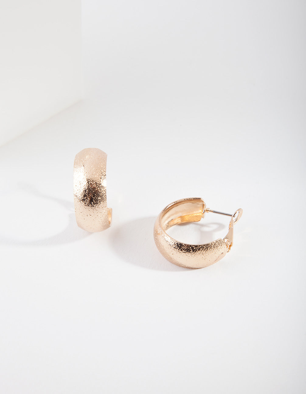 Gold Sandblast Round Hoop Earrings