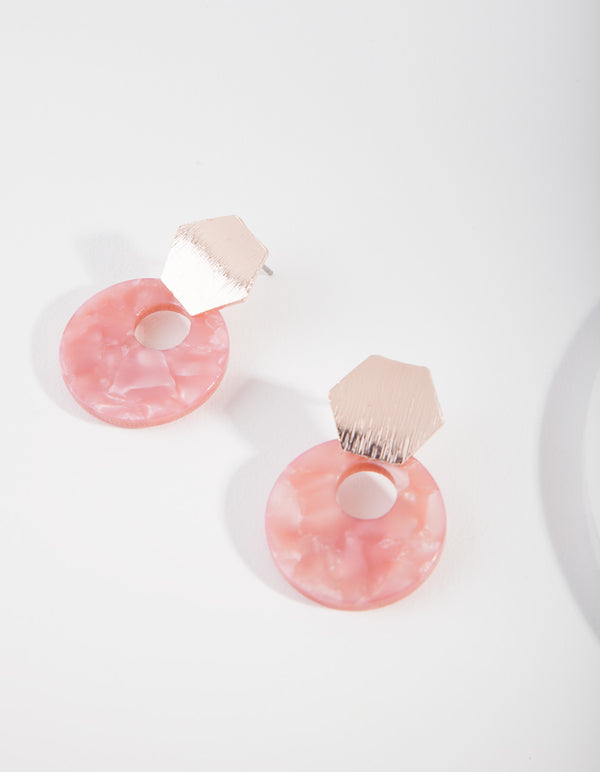 Rose Gold Hexagon Acrylic Drop Earrings