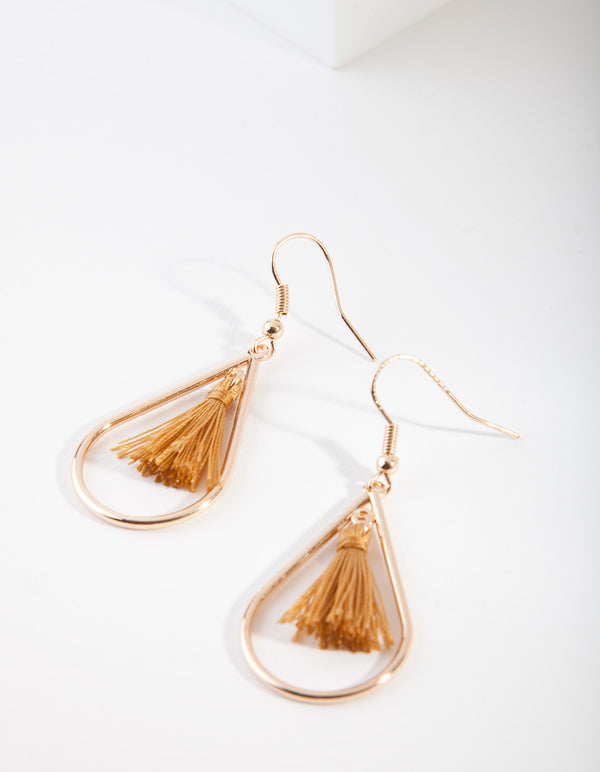 Gold Teardrop Tassel Earrings