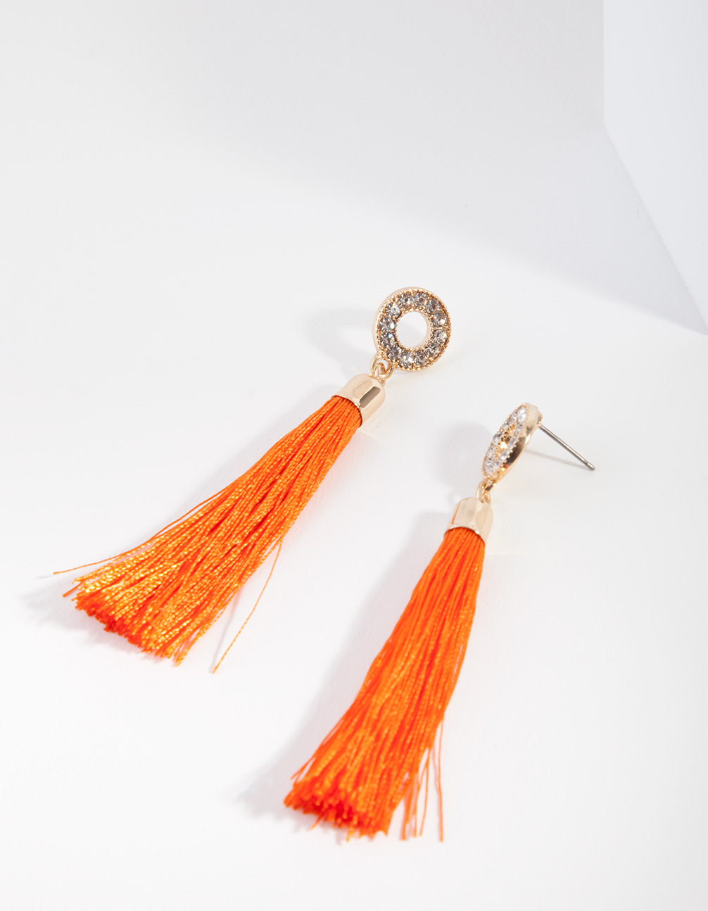 Shiny Gold Diamante Circle Tassel Drop Earrings