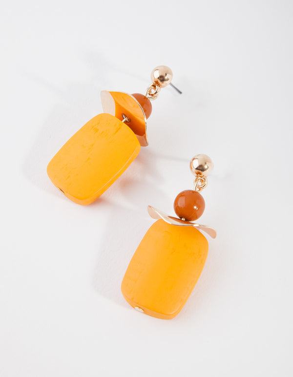 Gold Wood Block Drop Earrings