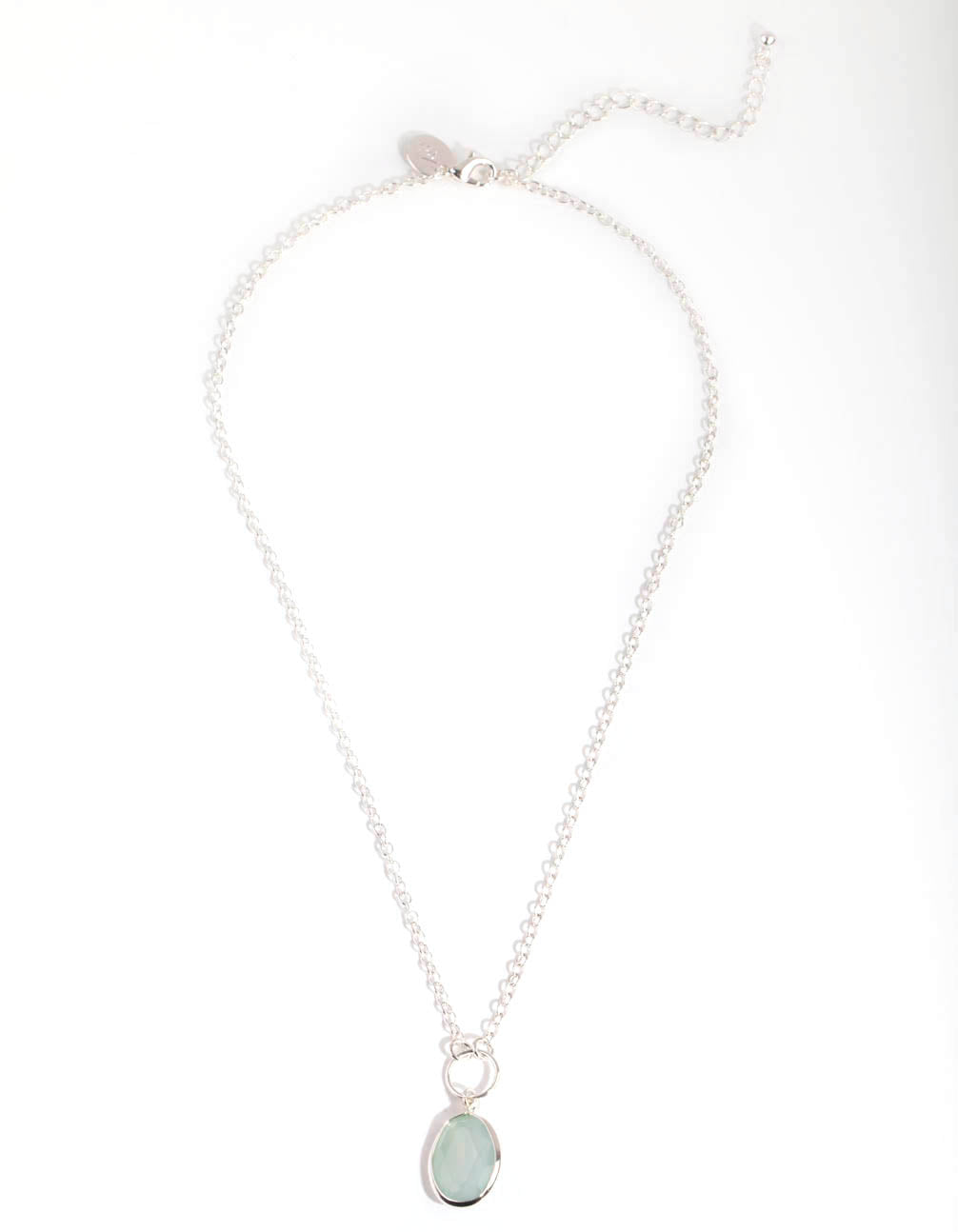 Silver Green Stone Charm Necklace