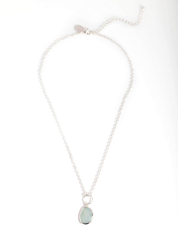 Silver Green Stone Charm Necklace