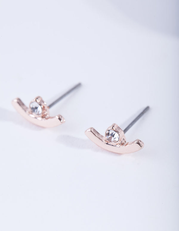 Rose Gold Curved Diamante Stud Earrings