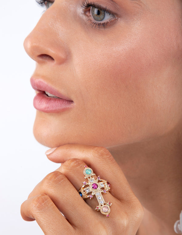 Gold Statement Cross Ring