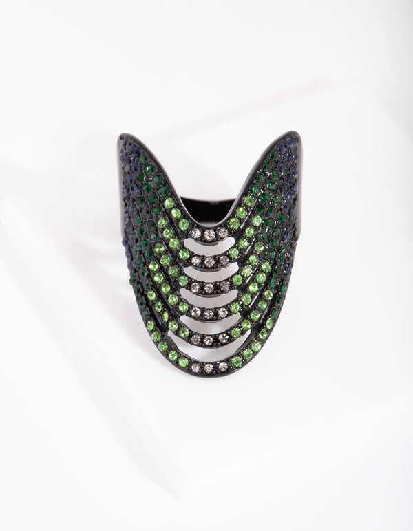 Black Diamante Drop Wave Ring