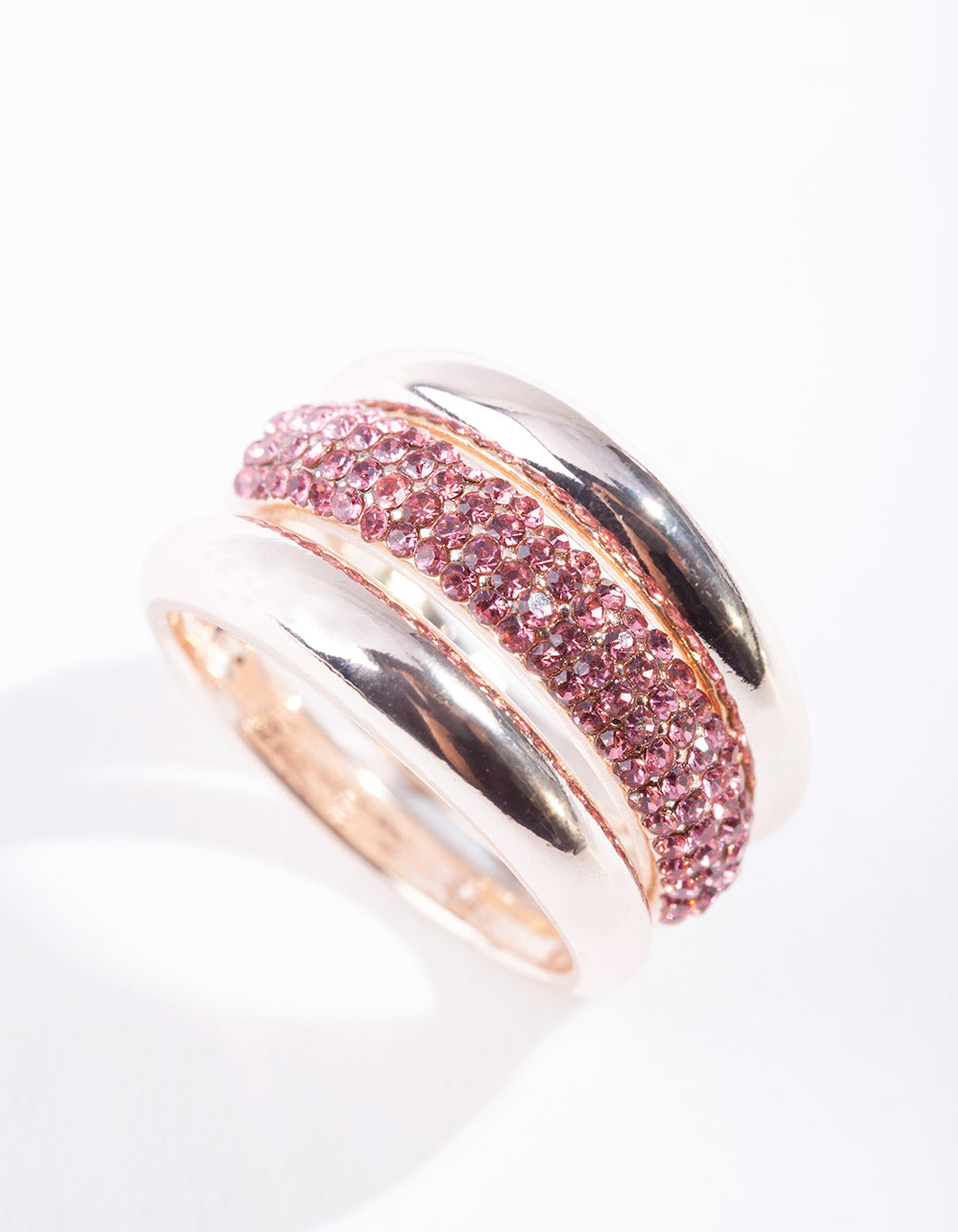 Gold Diamante Curve Band Ring 3 Stack Pack