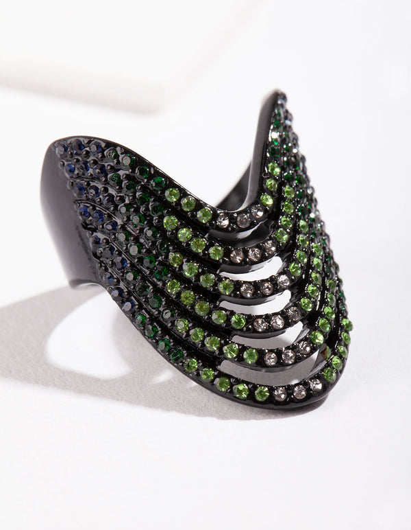 Black Diamante Drop Wave Ring