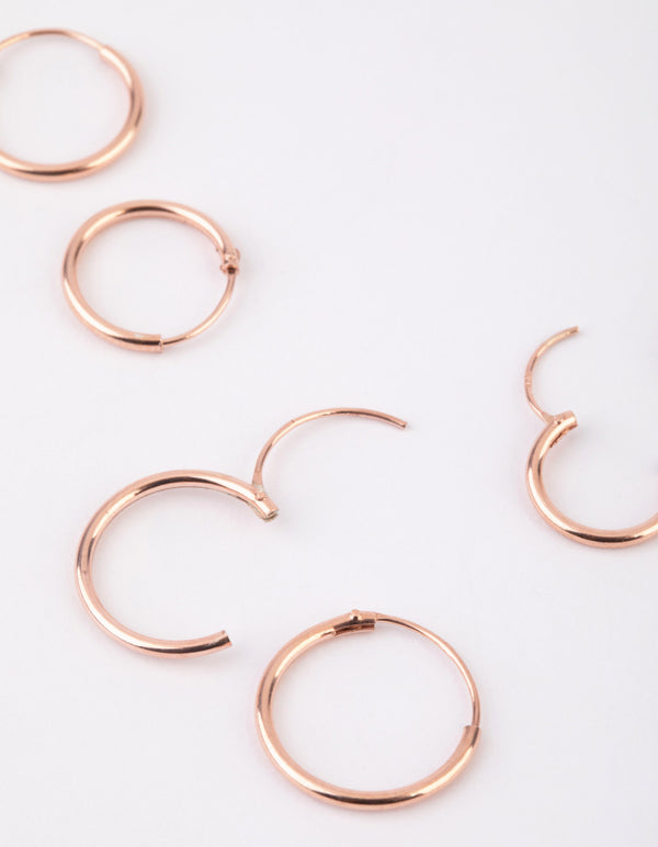 Rose Gold Plated Sterling Silver Plain Hoop Earring Pack