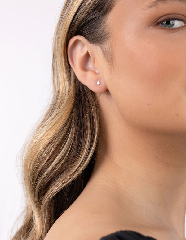 Rose Gold Plated Sterling Silver Cubic Zirconia Baby Carat Stud Earrings