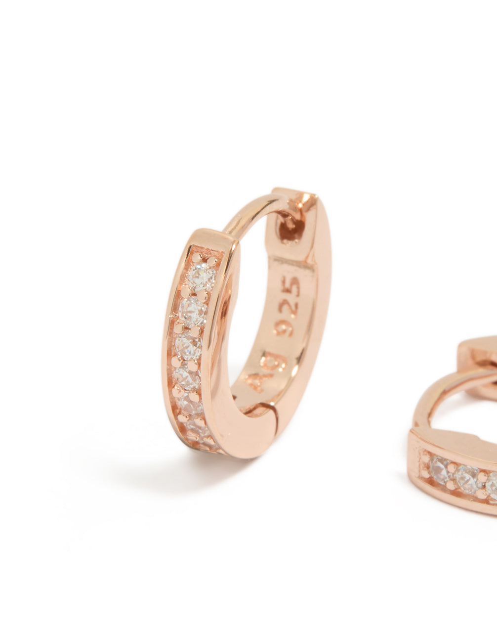 Rose Gold Plated Sterling Silver Cubic Zirconia Huggie Earrings