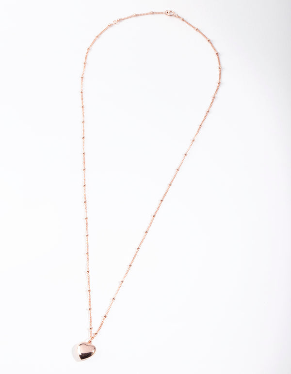 Rose Gold Plated Sterling Silver Puffed Heart Necklace