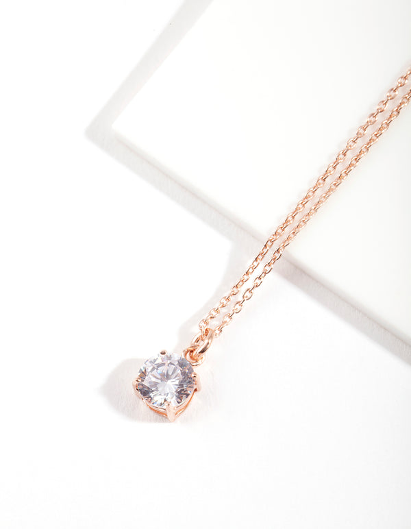 Rose Gold Plated Sterling Silver Cubic Zirconia Pendant Necklace