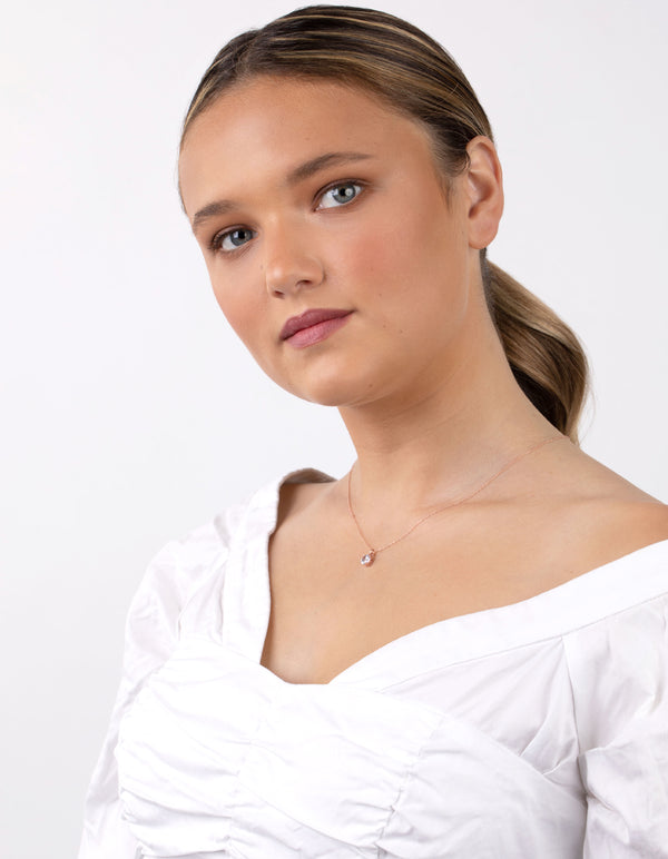 Rose Gold Plated Sterling Silver Cubic Zirconia Pendant Necklace