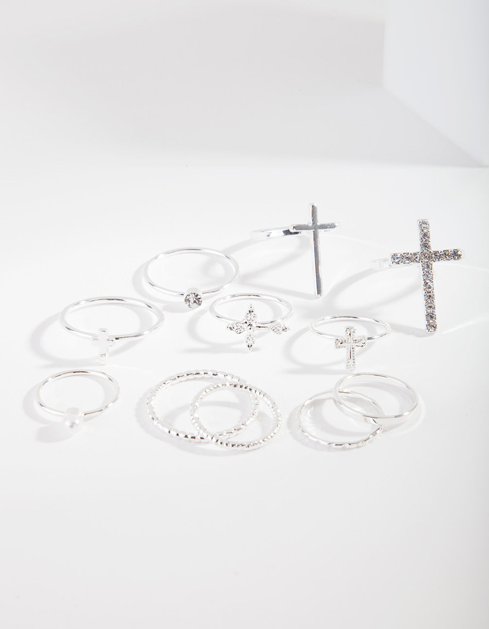 Silver Diamante Cross Ring