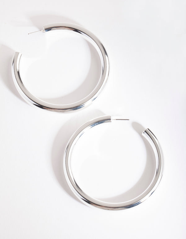 Silver Plated Large Open Hoop Earrings