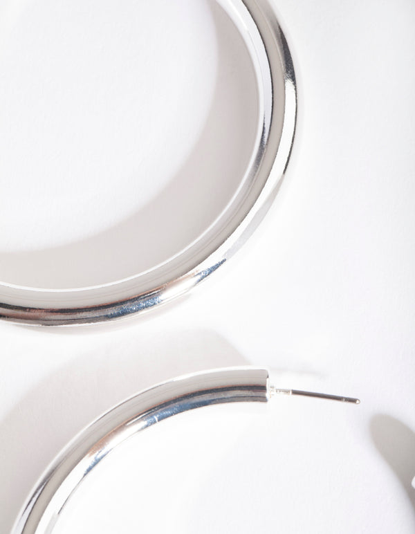Silver Plated Large Open Hoop Earrings