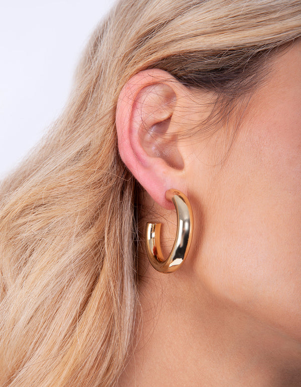 Gold Plated Medium Open Hoop Earrings