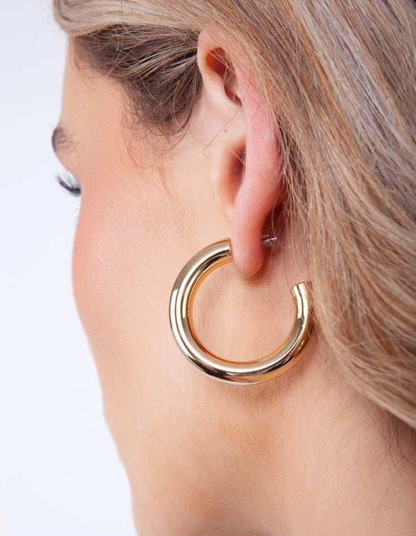 Gold Plated Medium Open Hoop Earrings