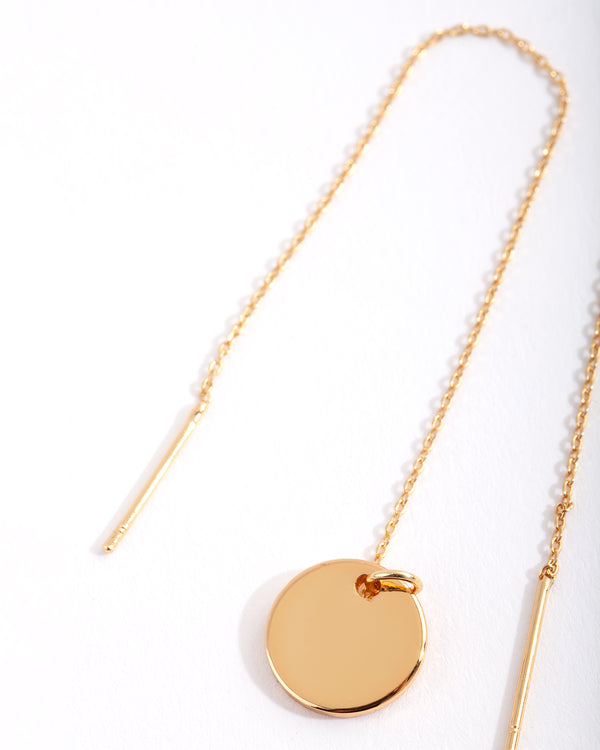 Gold Plated Plain Disc Thread Through Earrings