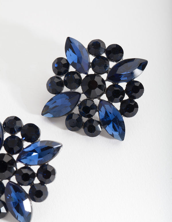 Blue Gem Flower Stud Earrings