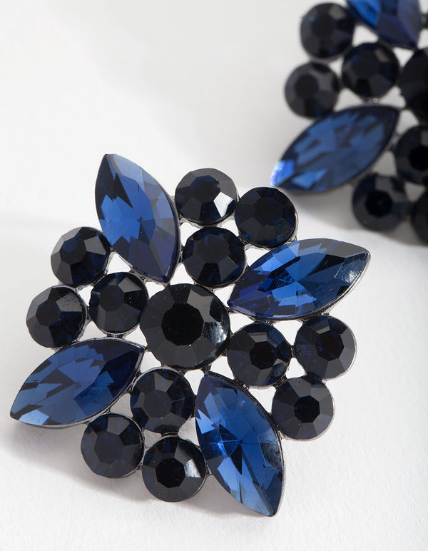 Blue Gem Flower Stud Earrings