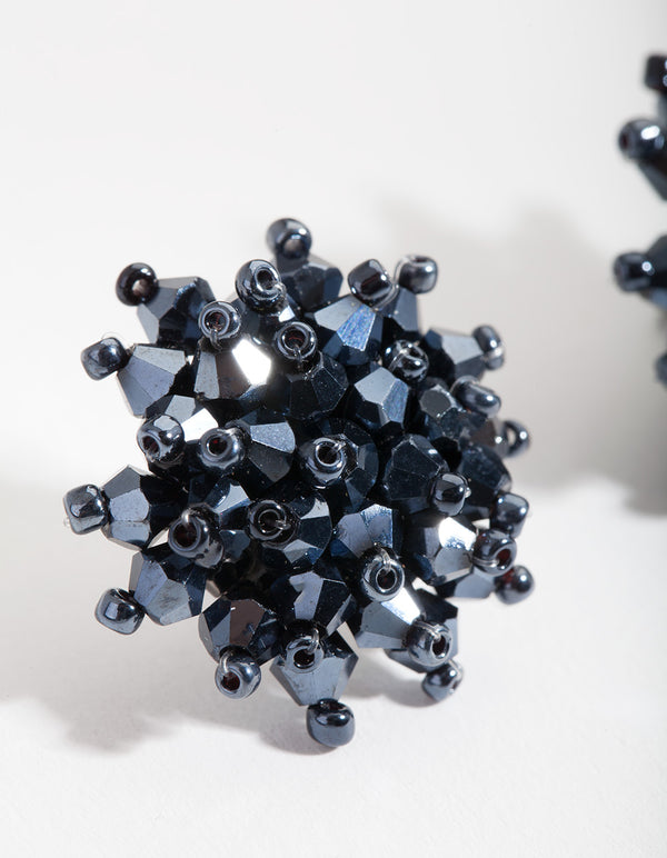 Navy Faceted Flower Earrings