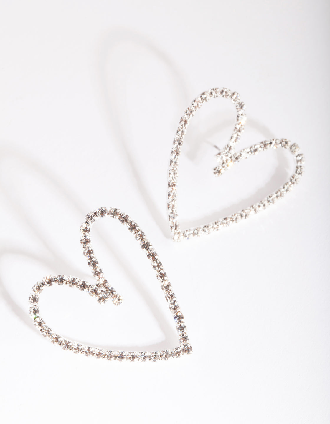 Silver Diamante Heart Stud Earrings