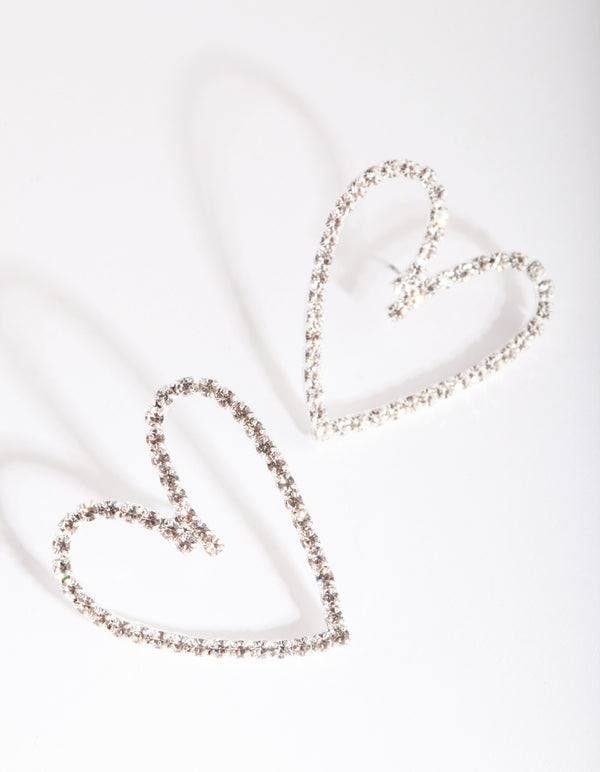 Silver Diamante Heart Stud Earrings