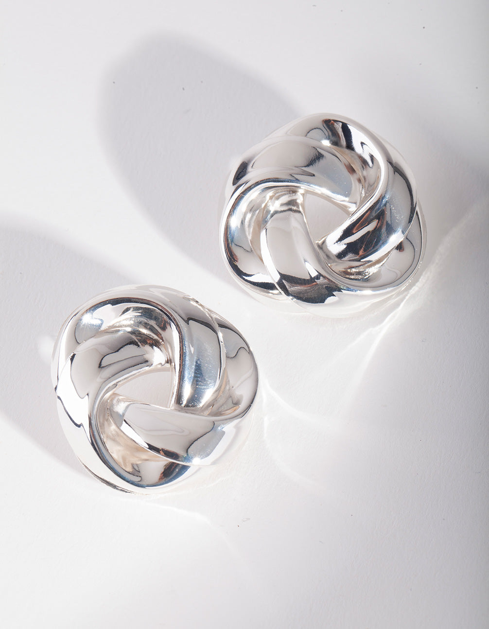 Shiny Silver Wrapped Knot Stud Earrings