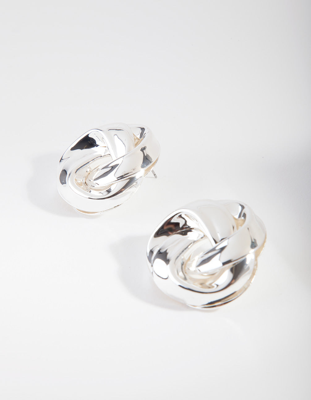 Shiny Silver Wrapped Knot Stud Earrings