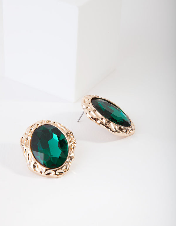Gold Antique Stone Stud Earrings
