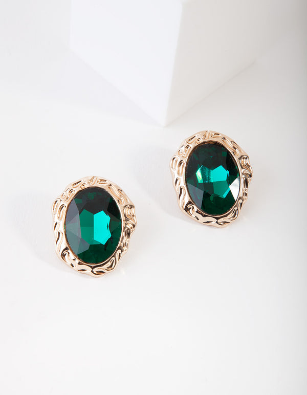Gold Antique Stone Stud Earrings