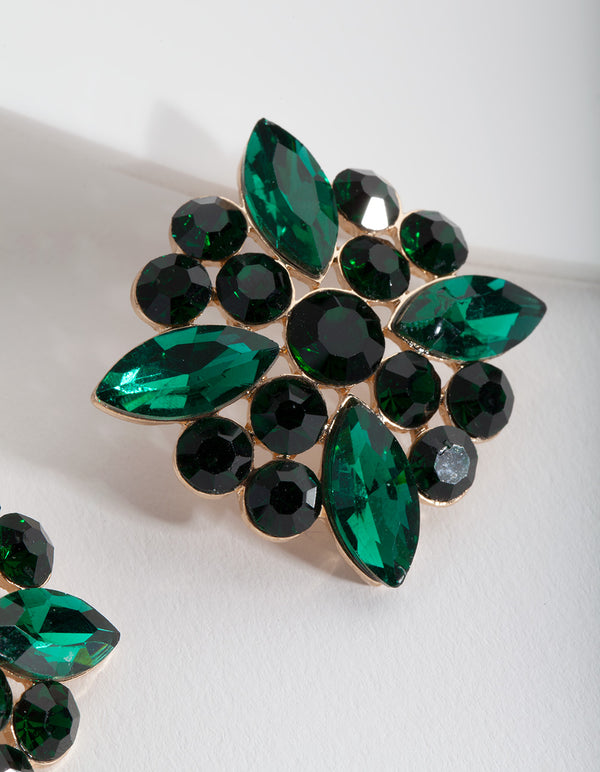 Green Mixed Gem Stud Earrings